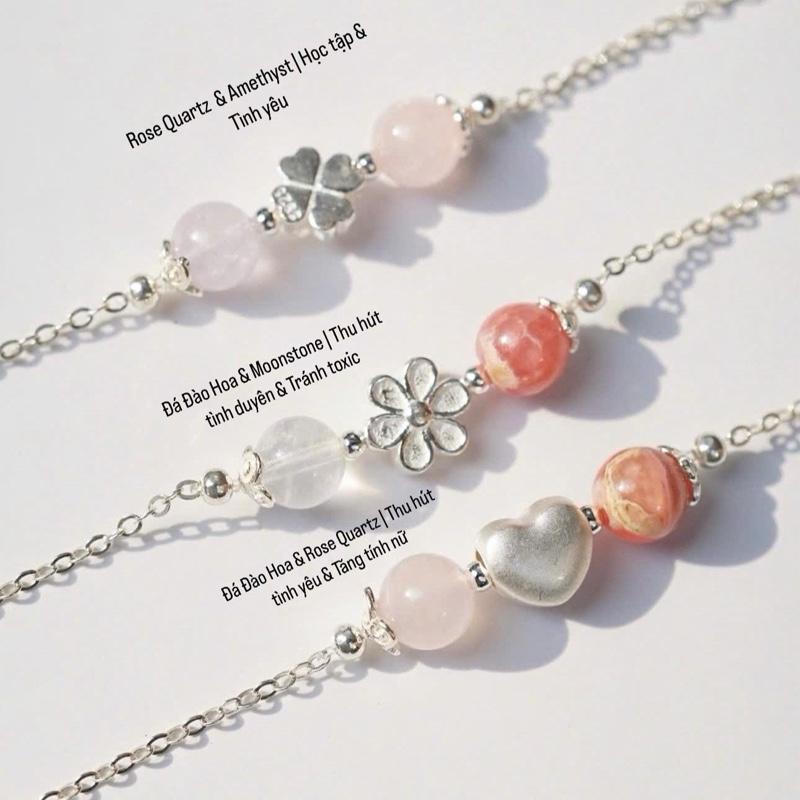  BST lắc tay thu hút tình yêu Đá Đào Hoa Rose Quartz bạc S925 FaeryGem 