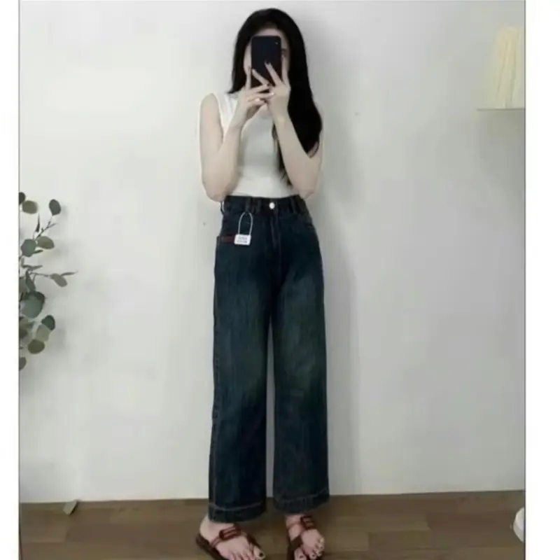 Quần jean suông nữ may mác nhỏ gấu to mã 005 women pants lưng cao ko co dãn 0