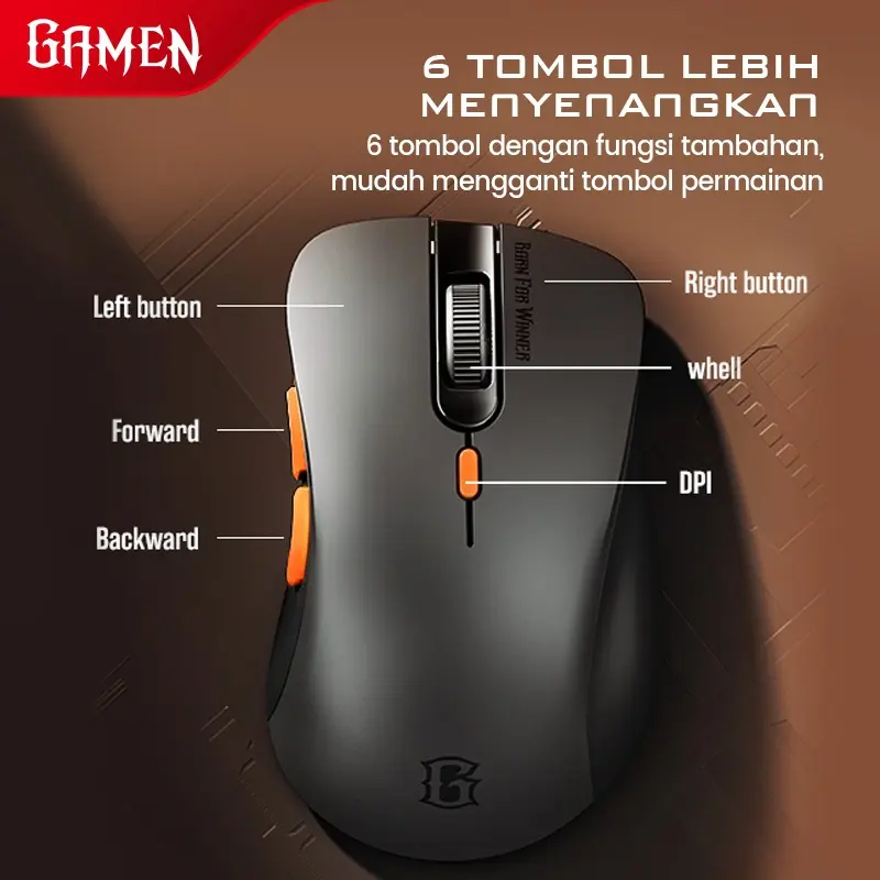 GAMEN Wireless Gaming Mouse GM200W 2.4GHz Ergonomic Design No-Delay Gaming Silent Click 3200 DPI 4 DPI Levels Tahan Lama Hingga 5 Juta Klik Mouse Gaming Nirkabel Dengan Presisi Tinggi Original - Garansi 1 Tahun 5