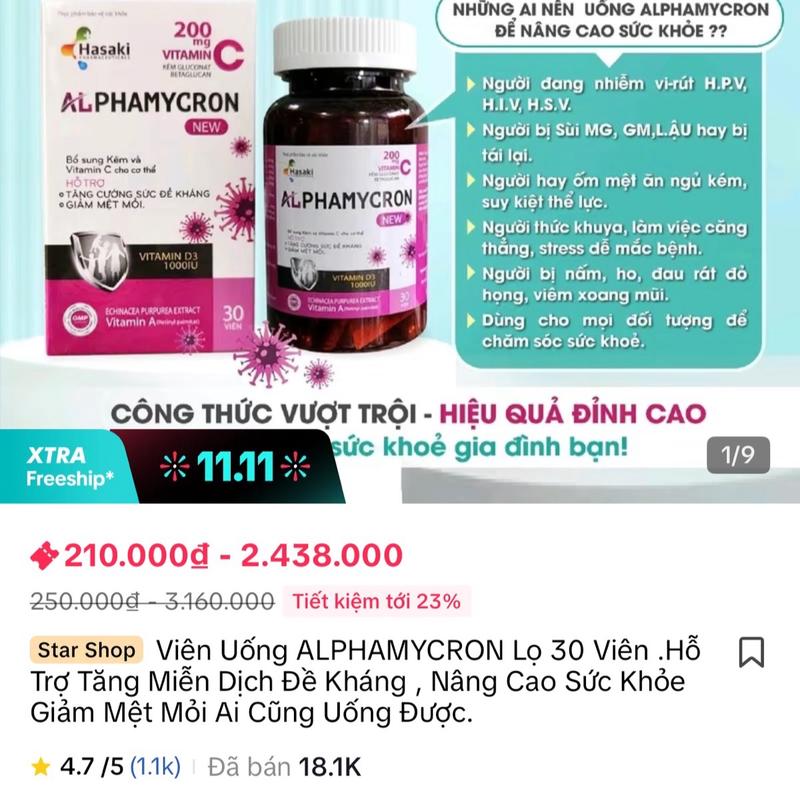 COMBO 1 Hộp súc miệng họng hupavia 250ml,và một lọ  alphamycron 30 viên hỗ trợ  tăng miễn dịch,hỡ trợ tăng đề kháng 5