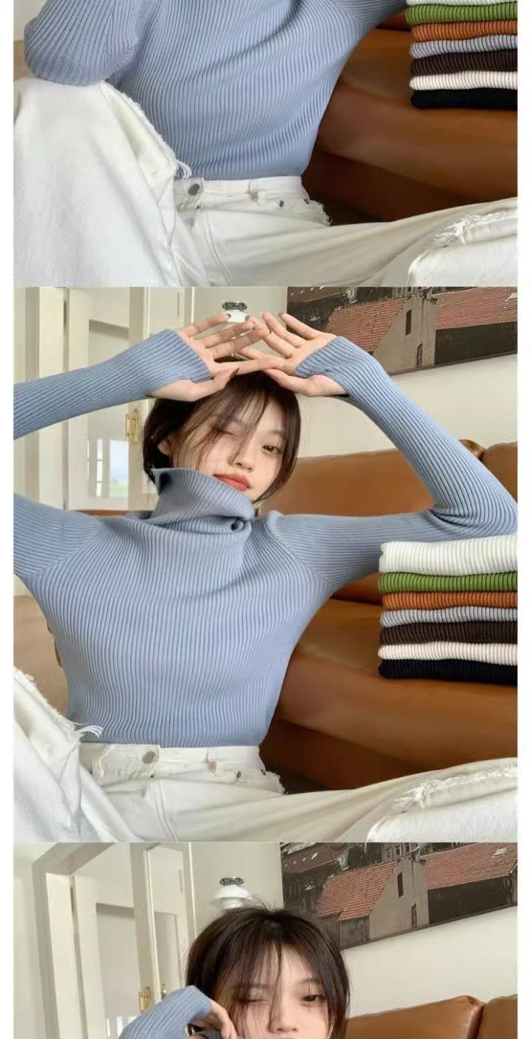 Product Introduction of Knitted Bottoming Shirt Padded Top Sweater Turtleneck Women's Autumn Best-Selling Fashionable Stylish Inner Wear Finger Fit Design Knitwear Womenswear 1