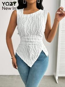YOZY Women's Plain Ruched Asymmetrical Neck Tank Top, Casual Sleeveless Top for Summer, Women's Clothing for Daily Wear