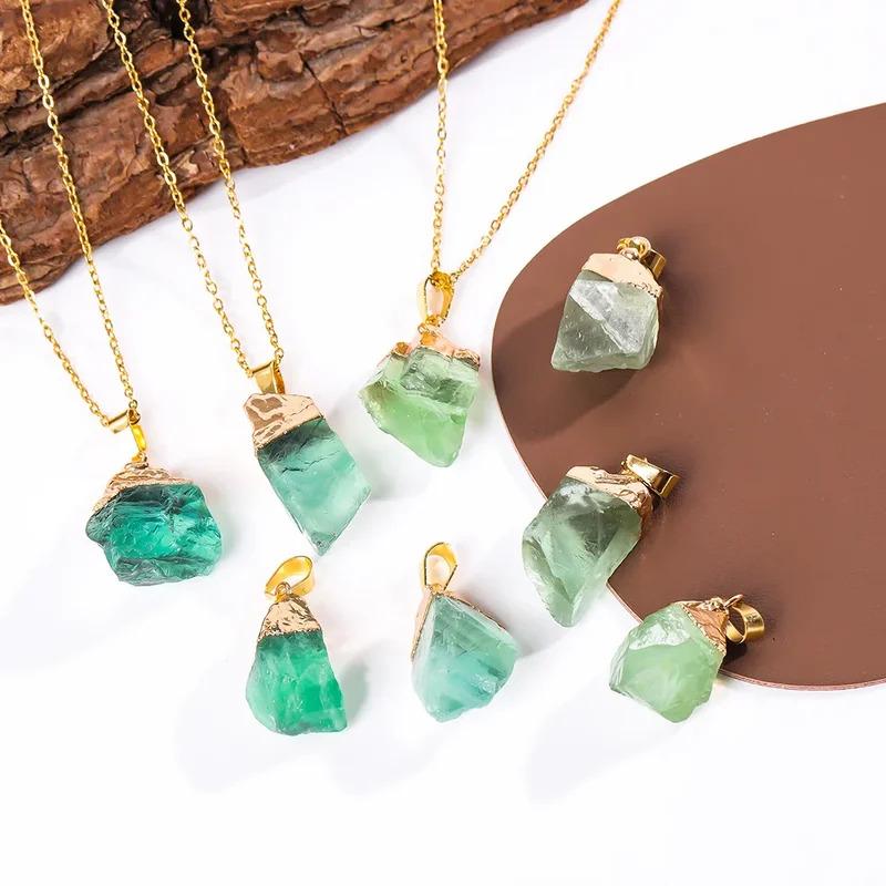 Mặt Dây Chuyền Fluorite Xanh Lá Tự Nhiên Thô, Pha Lê Thạch Anh, 1 Mảnh, Chữa Lành Reiki, Với Vẻ Ngoài Chúc Phúc Và May Mắn, Vòng Cổ dây  beo 3