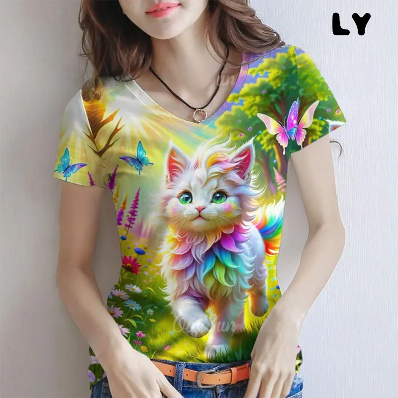 shirt casual V-neck short sleeved women's clothing Full sublimation 83265