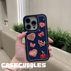 [CASECUDDLES] Love Cute Jeans Case - Hardcase / Casing HP for iPhone 11 12 13 14 15 PRO PROMAX | Denim Case | Embroidery Case