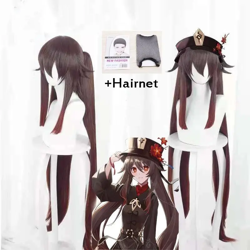 Premium Terlaris Huafei Wig Rambut Palsu Genshin Impact Hu Tao Cosplay with Hairnet - QQRR0552 Wibu