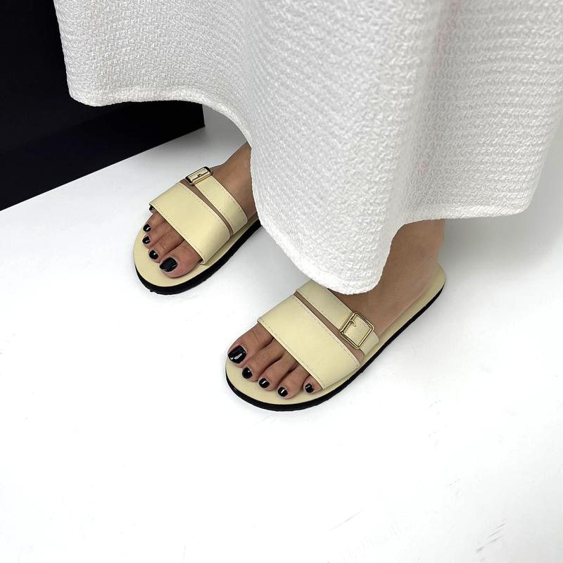  Dép sandal nữ quai ngang màu be đế bệt đi học đi chơi WOSHOE 