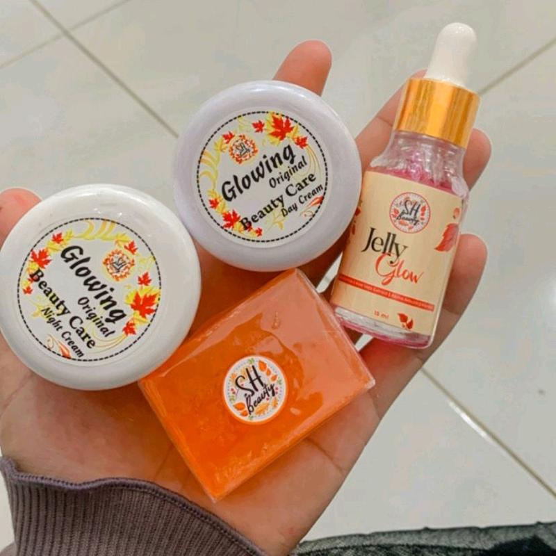 set glowing siang+malam,sabun,serum Wajah 0