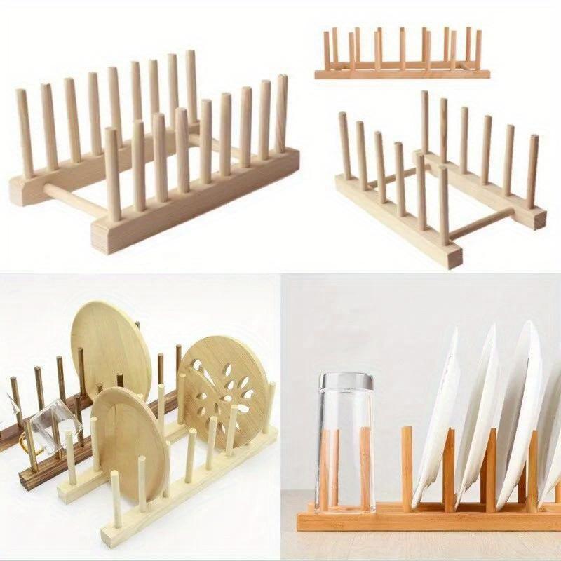 Product Introduction of Wooden Dish Drying Rack, 1 Count Kitchen Dish Drain Rack, Dinnerware Storage Organizer Tray, Plate Drying Shelf for Home Kitchen Dining Room 3