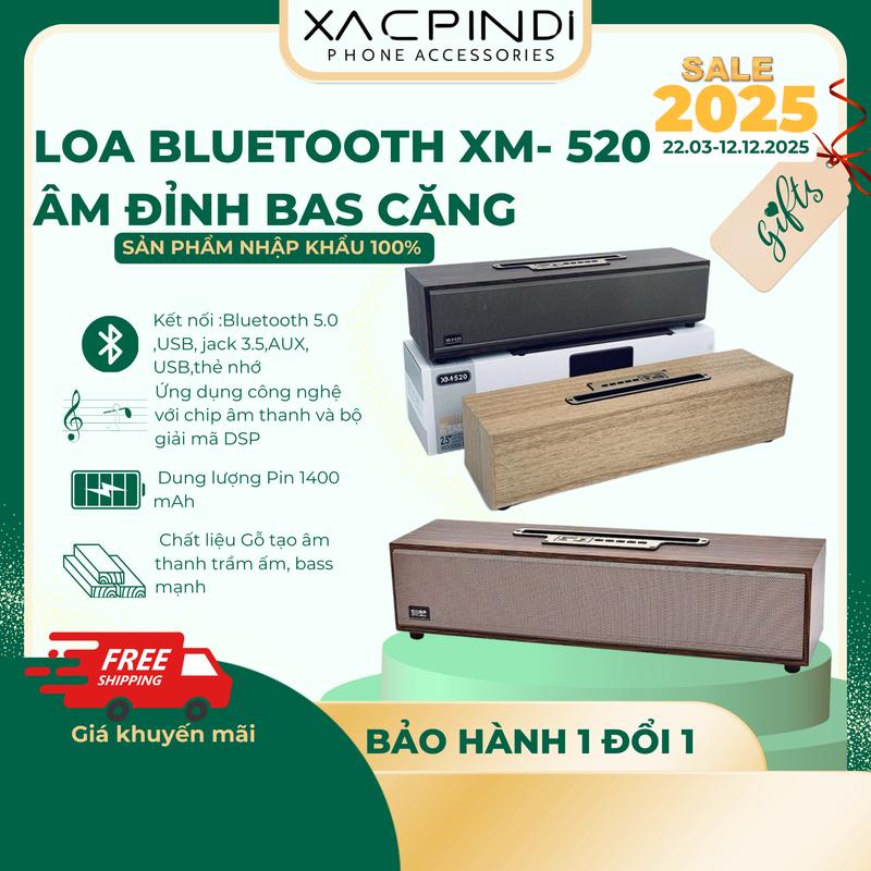 Loa Bluetooth XM 520 Vỏ Gỗ Bass Khoẻ Siêu Hay, Công Suất 20W siêu trầm, Có Giá Đỡ Điện Thoại Tiện Lợi