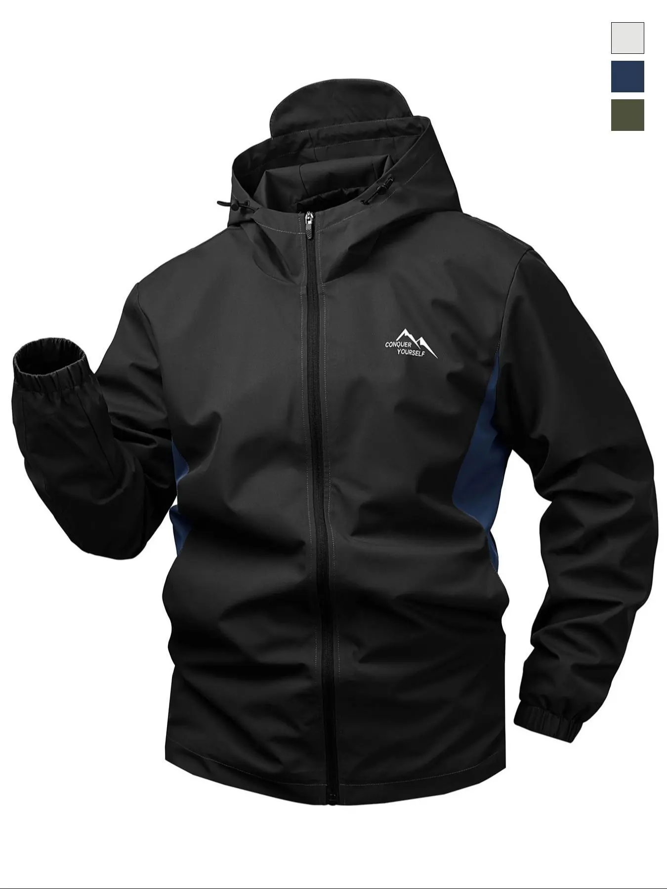 Men's Letter Graphic Zip Up Hooded Jacket, Casual Regular Fit Long Sleeve Drawstring Outerwear for Outdoor Activities, Fashion Men's Clothes for All Seasons