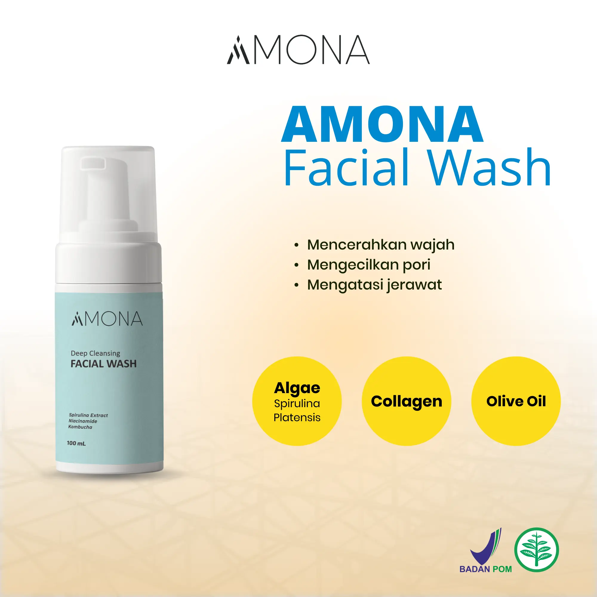 [BPOM & HALAL] Amona Facial Wash Membersihkan kulit wajah 100ml Extract Mencerahkan