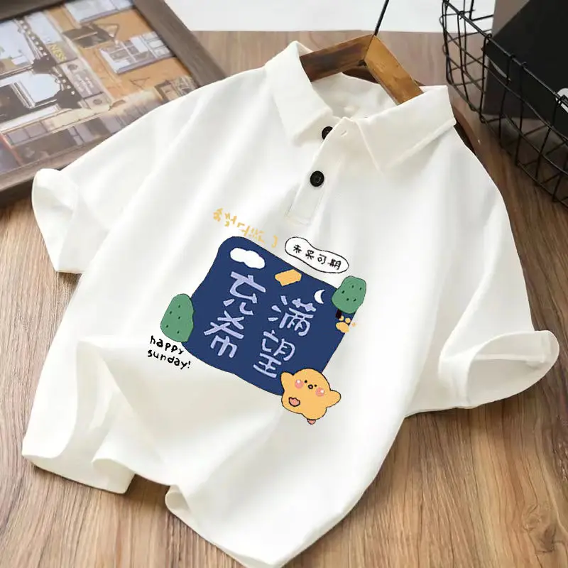 Áo Thun Cotton, Cho Bé Trai, Áo Polo Ngắn Tay, Dáng Rộng Vừa Vặn, Phong Cách Phương Tây, Áo Đẹp Trai, Có Cổ, Thích Hợp Cho Trẻ Em Cỡ Trung Bình Và Lớn, Lý Tưởng Cho Mùa Hè, Quần Áo Trẻ Em