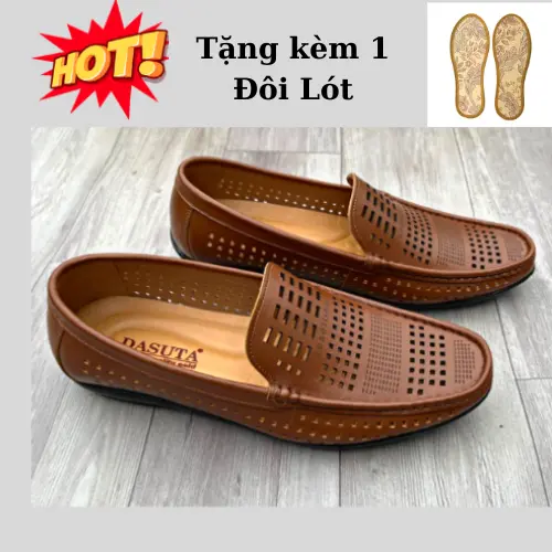 Giày Lười Nam Mùa Hè Đục Lỗ Thoáng Khí Da Bò Thật Đế Cao Su (Bảo Hành 1 Năm) Shoes