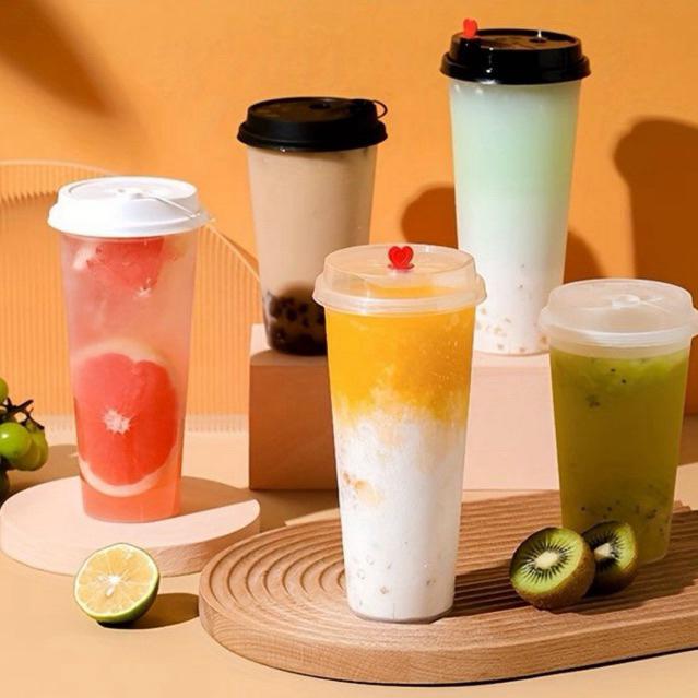 Combo 100 Ly Nhựa Tim Dáng Cao Trà Sữa Trong Suốt Dày Dặn Dung Tích 360ml 500ml 700ml Chất Liệu Nhựa PP Chịu Nhiệt Lạnh Thích Hợp Cho Quán Cà Phê Trà Sữa