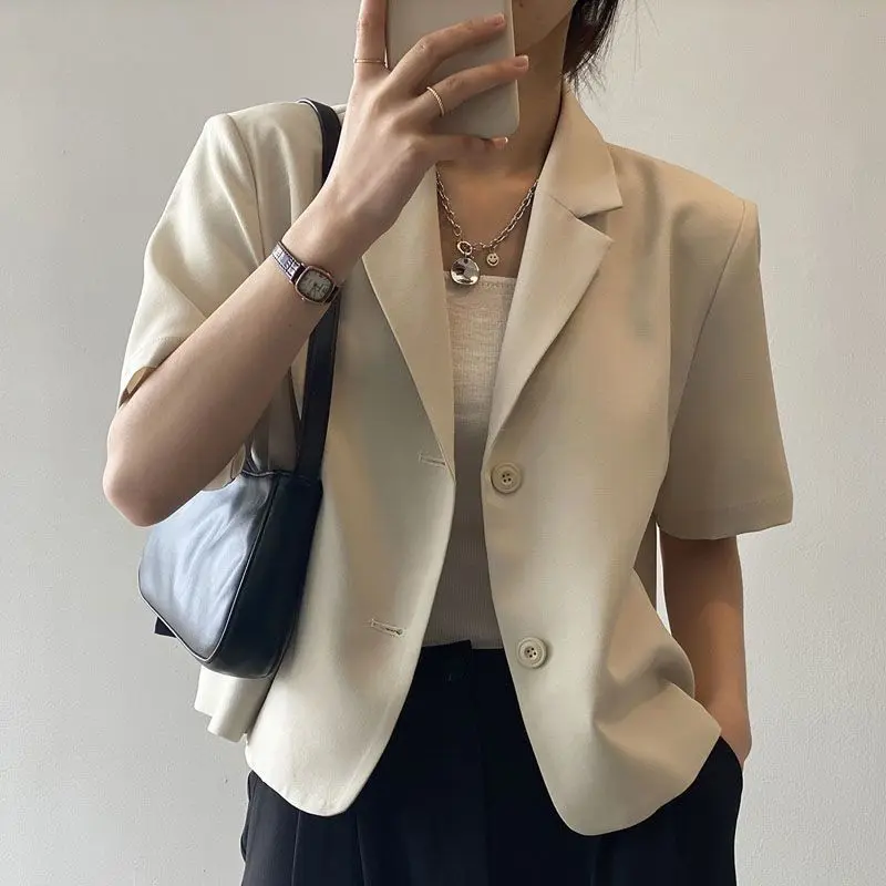 Áo Khoác Vest Ngắn Thanh Lịch, Thời Trang Mùa Hè, Dành Cho Nữ, Tay Ngắn, Phong Cách Phương Tây, Áo Khoác Mỏng, Hàng Mới Về 2024, Phong Cách Phương Tây Jacket Top Women