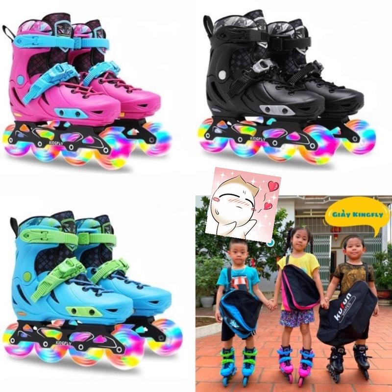 Giày trượt patin chính hãng Kingfly. Giày patin trẻ em bánh cao su, patin có bánh phát sáng, Patin Kingfly trẻ em. TẶNG 5 cốc chướng ngại vật.