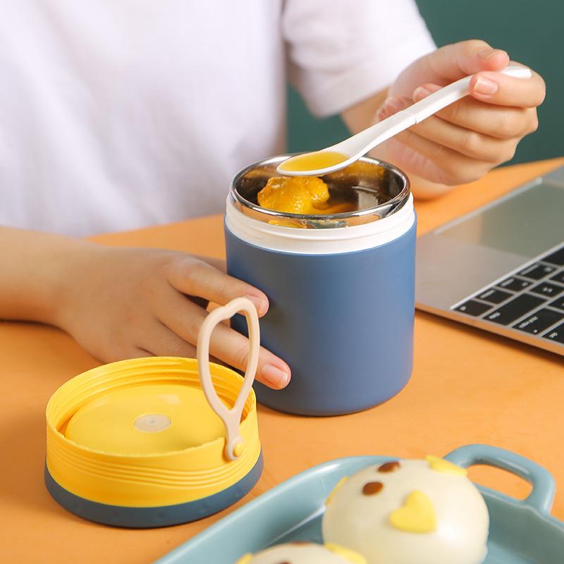 Product Introduction of 304 Stainless Steel Breakfast Cup 450ML Korea Style Sealed Soup Container Luch Boxs Portable Leak Proof Milk Cup with Folding Spoon 25