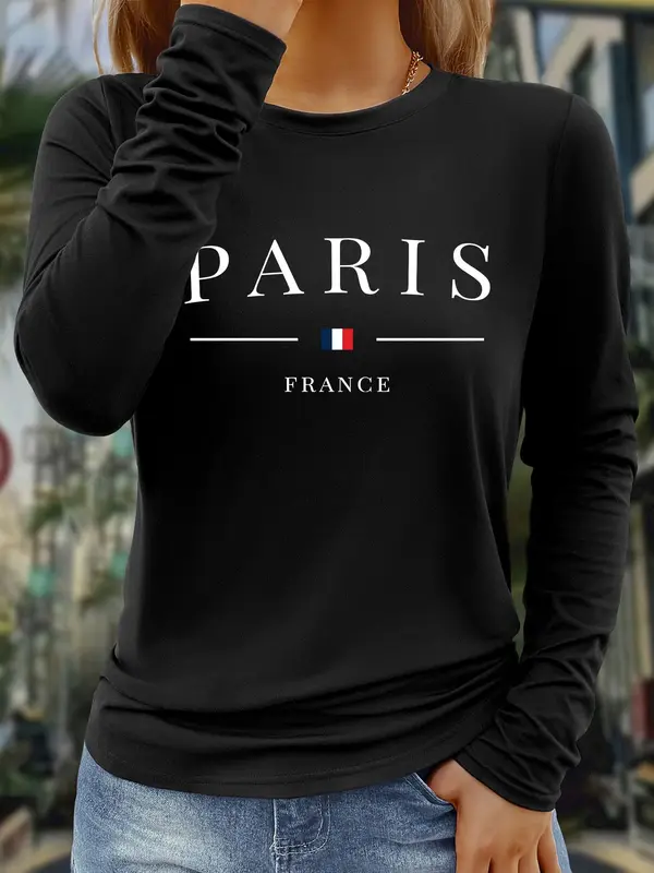 Women's Letter Print Round Neck Sweatshirt, Casual Long Sleeve Crew Neck Pullover for Fall, Fashion Women's Top for Daily Wear 7