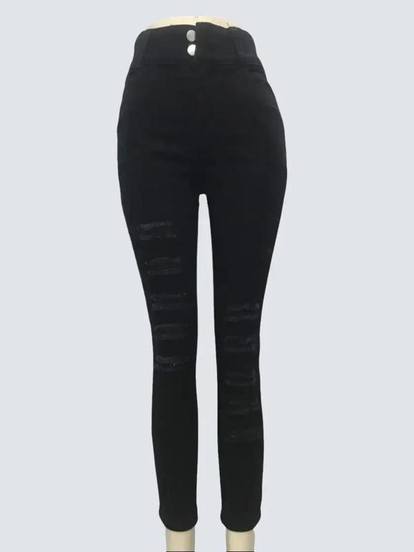Quần Jean Nữ AKJ L26 Lỡ 2 Nút Màu Đen Cotton Co Giãn (38-72kg) Women Jean 3