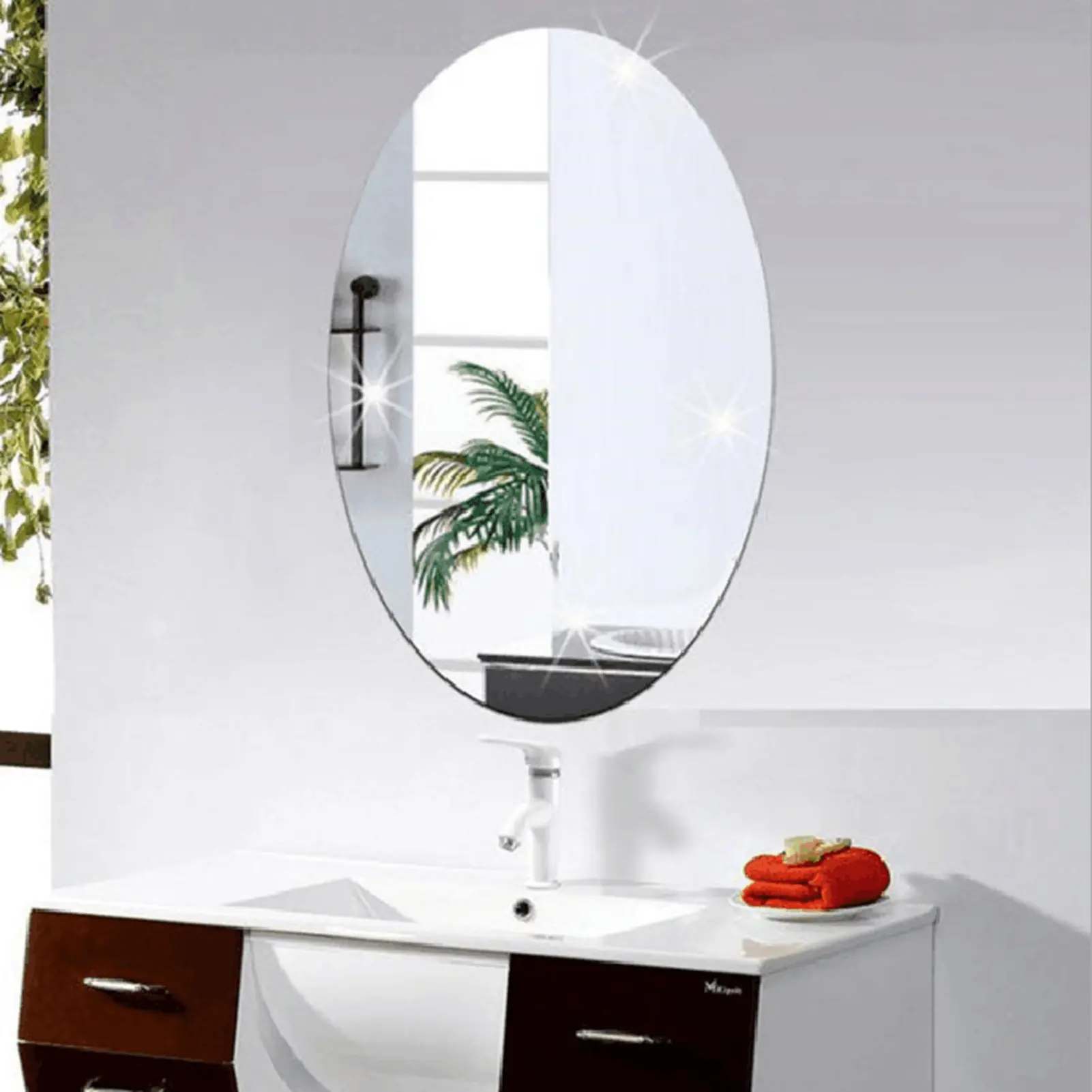Miếng Dán Tường Tráng Gương 3D, Miếng Dán Gương Tự Dính, Gương Acrylic, Hình Vuông Và Hình Bầu Dục, Tự Dính, Đề Can Nghệ Thuật Phòng, Thích Hợp Để Đồ Trang Trí Phòng Tắm Và Phòng Khách