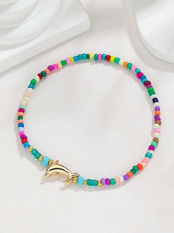 Cute Dolphin Decor Beaded Anklet, Anklet Link for Beach Summer, Fashionable Jewelry for Women & Girls, Party, Daily Clothing Decor, Birthday Gift 3