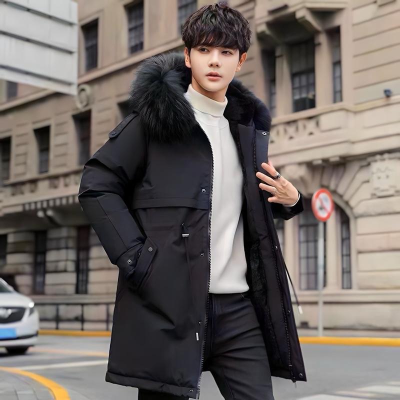 Áo khoác nam dáng dài lót lông, áo phao parka nam đại hàn mũ lông phong cách hàn quốc AP05 Menswear Dài Tay Nhung Nâu