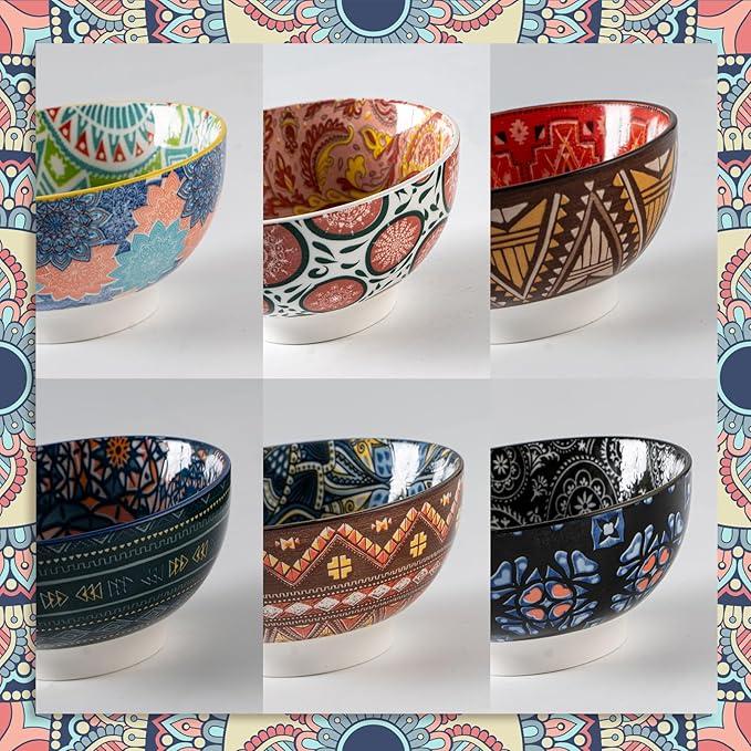 SUSTEAS 21 oz Ceramic Soup Bowls Set of 6, Colorful Porcelain Bowls for Cereal, Fruit, Ramen, Salads, Snacks, Makes Great Housewarming Gifts and Decorations, Microwave and Dishwasher Safe Tableware 3
