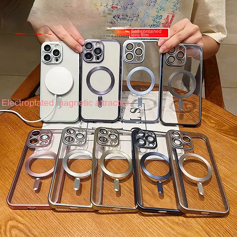 With lens film suitable for 13 iPhone 15 pro max mobile phone case magnetic suction iPhone 16 Plus high-end 11 soft case cool  case