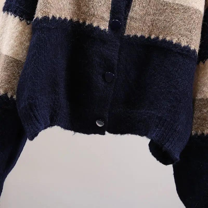 Product Introduction of Multicolor striped lantern sleeve knit loose single breasted women's cardigan sweater coat for women clothing Autumn Winter Knitwear Womenswear 15