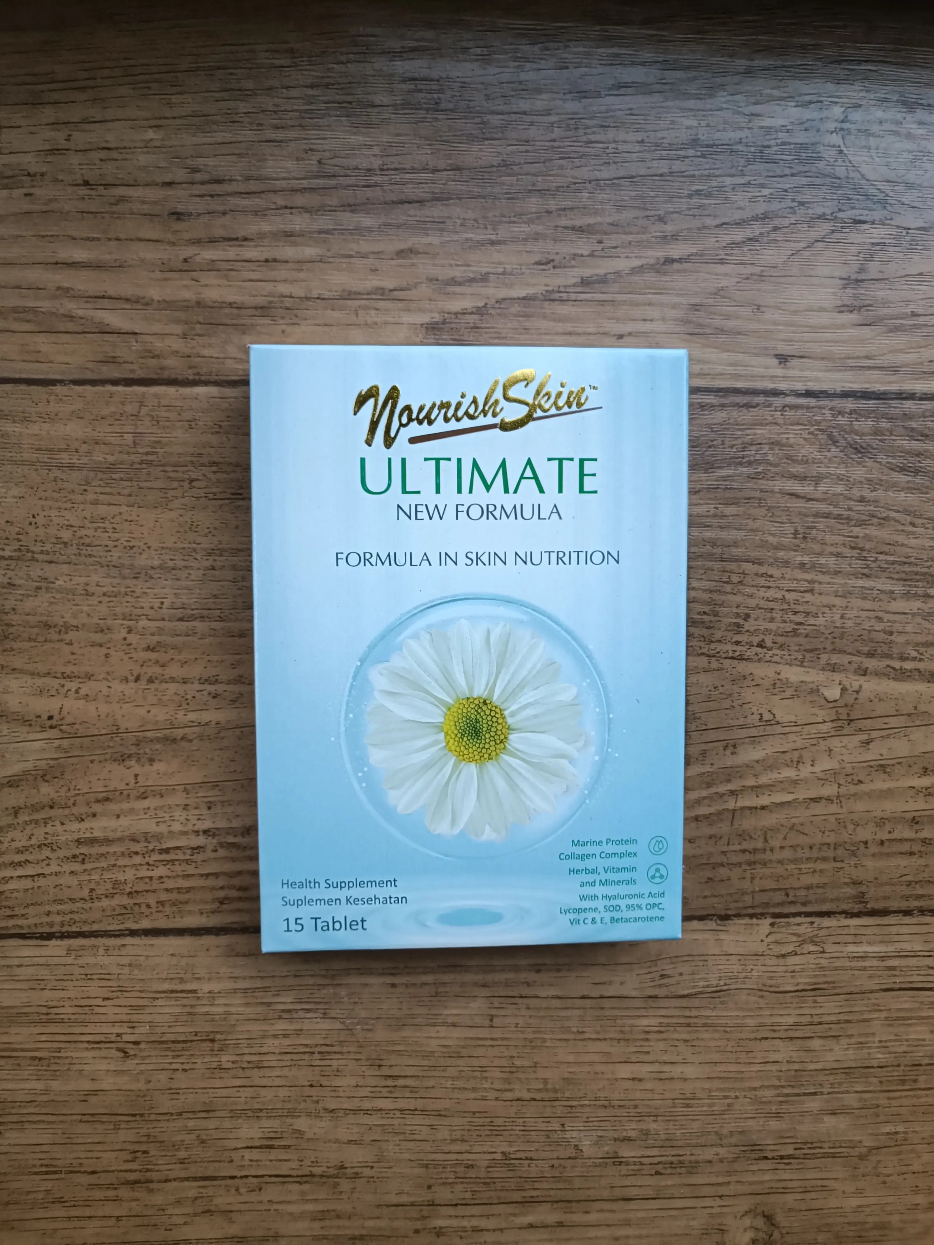 Nourish Skin Ultimate New Formula 15 Tablet dengan Hyaluronic Acid Suplemen Kulit Kering dan Normal