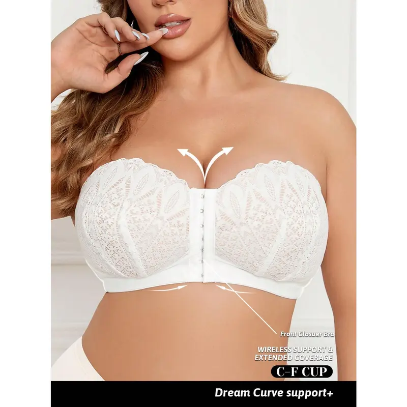 Plus Size Strapless Front Closure, Soft & Comfortable Bandeau Bralette With Wireless Lingerie 2