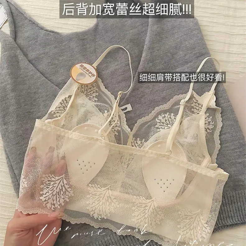 2025 [Store Hot Sale] Layering Rules French Lace Bra for Women Thin Large Bust Minimizer Sexy Back Bra Camisole Base Layer