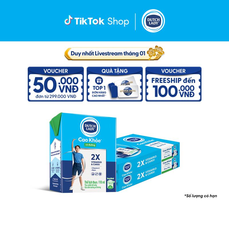  Combo 2 Thùng 48 Hộp Sữa Dutch Lady Cô Gái Hà Lan Cao Khỏe Có Đường 110ml  48x110ml  