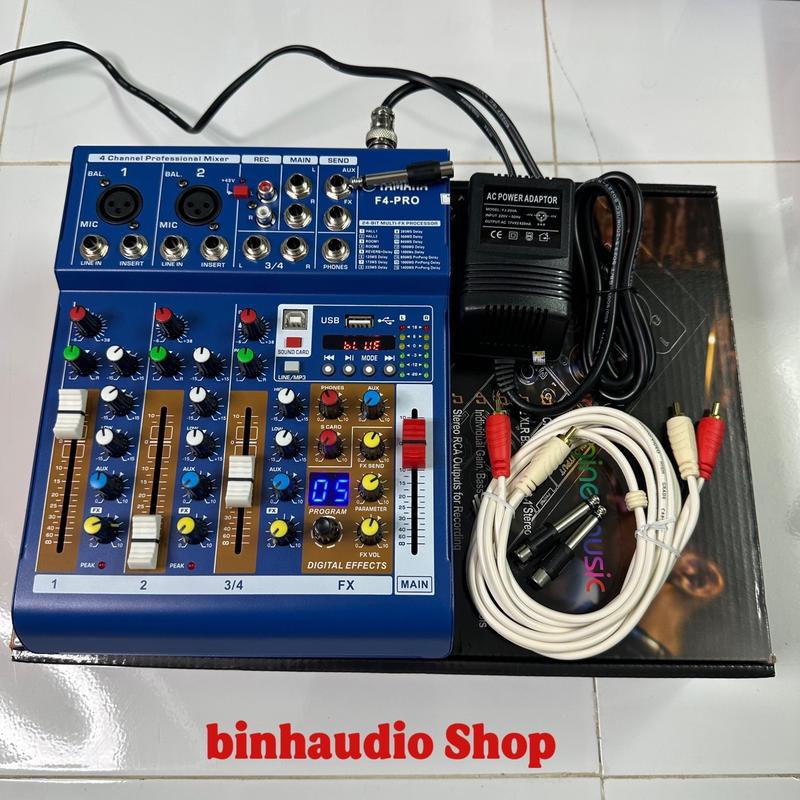 Bàn trộn Mixer F4 Pro - kèm theo dây bông sen Tích hợp vang số 16 chế độ vang - Chuyển đổi thành soundcard livestream