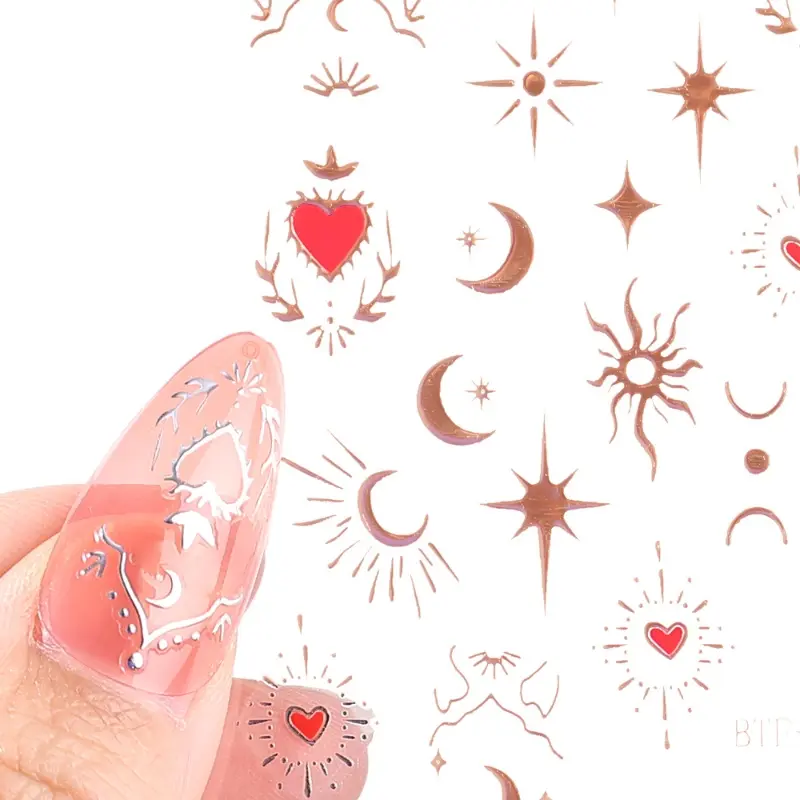 Miếng Dán Móng Tay Trái Tim Bronzing, Miếng Dán Laser Bạc Vàng, Bướm, Ngôi Sao, Mặt Trăng, Thanh Trượt Tự Dính, Phụ Kiện Trang Trí Móng Tay Nghệ Thuật Tự Làm 8