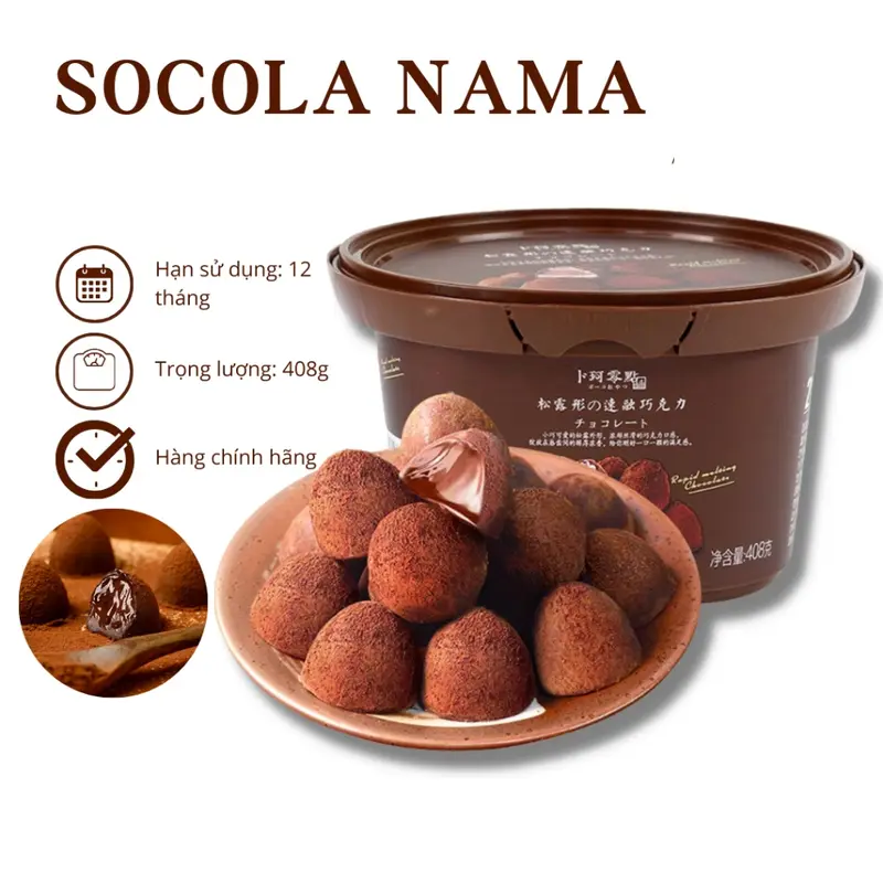(Tặng kẹo hoa hồng) Socola Nama tươi, nama chocolate Truffle xô 80 viên Hảo Hạng 408g socola  valentine socola  hộp Food tình Ăn Vặt 1