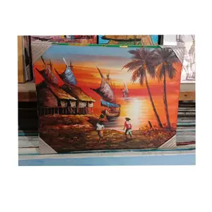 Lukisan Pemandangan Perahu Sunset, Lukisan kanvas, Luksian Bali, Lukisan Buatan Tangan