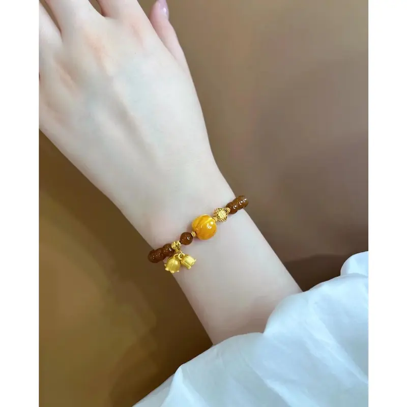 Vòng Tay Hoa Huệ Caramel, Thiết Kế Đơn Giản, Làm Bằng Sáp Ong Và Giả Ngọc Bích Hetian, Thích Hợp Để Phát Sóng Trực Tiếp, Hàng Mới Về 6