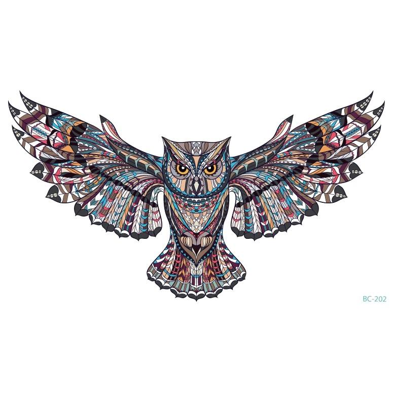 Zaril Stiker Tatto Temporary Tato Temporer Tahan Air Tahan Lama 2-7 Hari Seri BC-202 Wanita OWL Burung Hantu Besar Kering Tatto Punggung Perut Dada Tattoo Tubuh 3