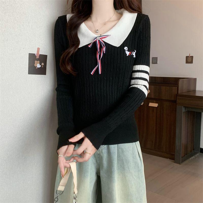 Product Introduction of Áo Len Thêu Ve Áo, Dành Cho Chó chó Con, Dài Tay, Thiết Kế Mới Mùa Thu 2024, Có Ruy Băng, Áo Nơ Đại Học Nữ Top 19