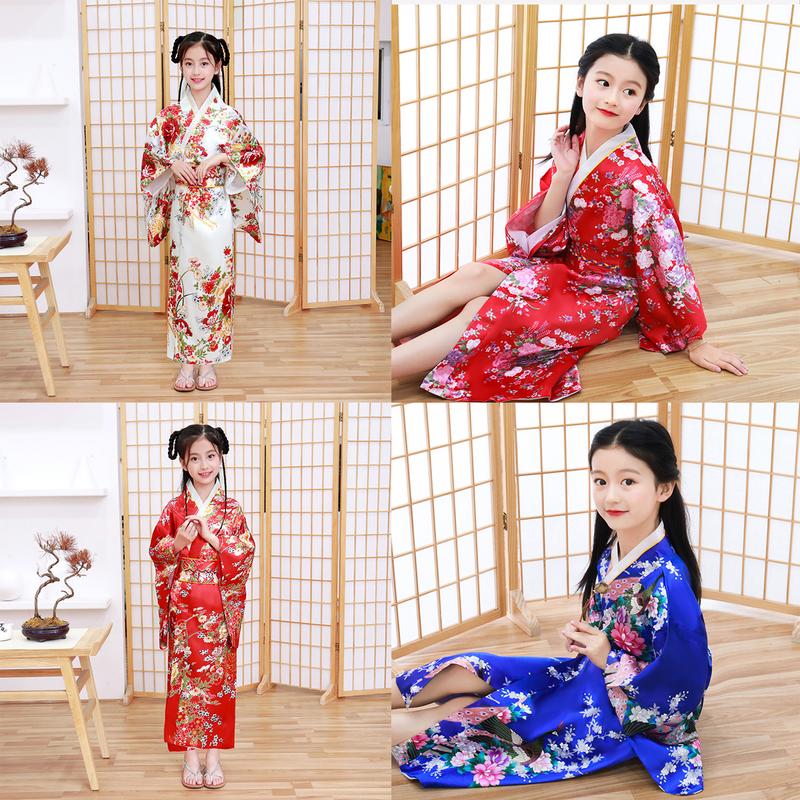Japanese Traditional Dress for Kid Girl 4-10 Y Kimono Robe Cherry ...