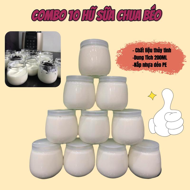 Combo 10 Hũ Thủy Tinh Sữa Chua Béo Dung Tích 200ML Hũ Lớn Nắp Nhựa PE Dẻo Dai Đựng Gia Vị Đựng Đồ Ăn glass  jar