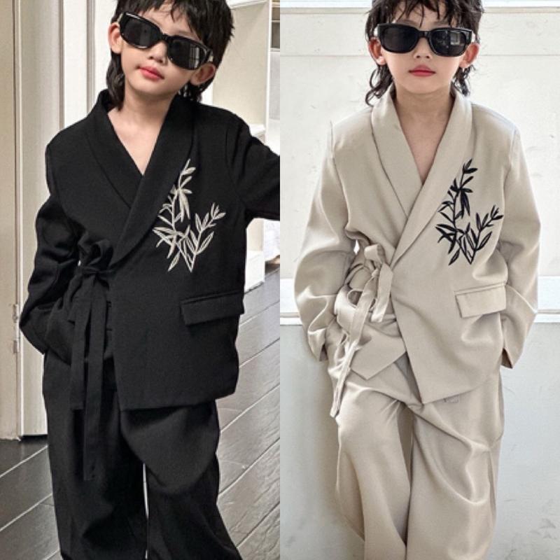 (10622) Bộ quần áo vest cổ phong thêu lá cho bé trai và bé gái