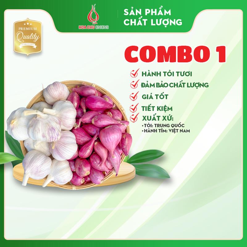 Combo số 1 - Hành tím 0,5kg- Tỏi 0,5Kg - Gia vị khô nấu ăn cần thiết Bột Cay