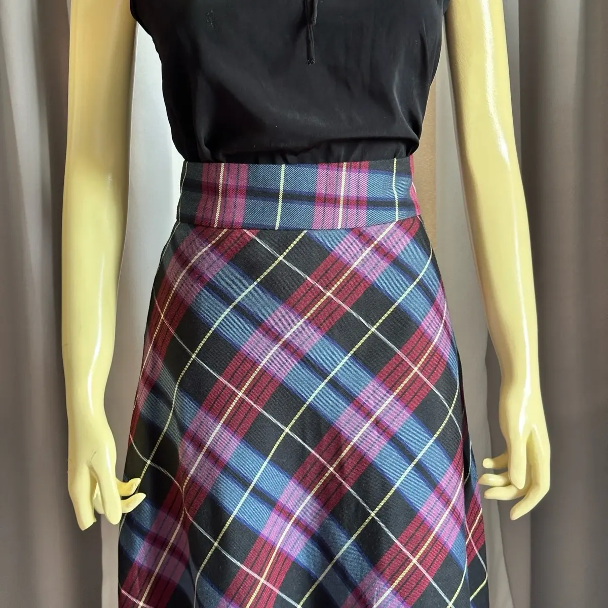 Checkered Plaid Midi Skirt Casual and Modest Skirt Aravali Clothing - Non stretch, side zipper Bottom