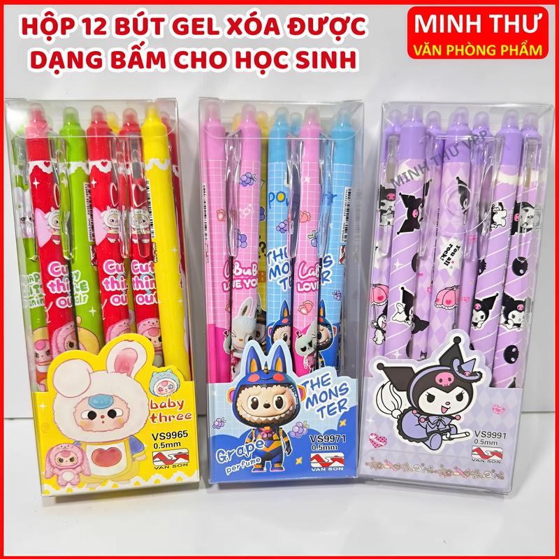  Hộp 12 Bút Gel Bấm Tẩy Xóa Được Mực Tím Xanh Ngòi Nhỏ ST 0.5 Loại Tốt Nhiều Mẫu Hottrend Xinh Xắn Mực Đều Đậm Không Tắc Mực Bút Gel Bôi Xóa Được Cho Học Sinh 