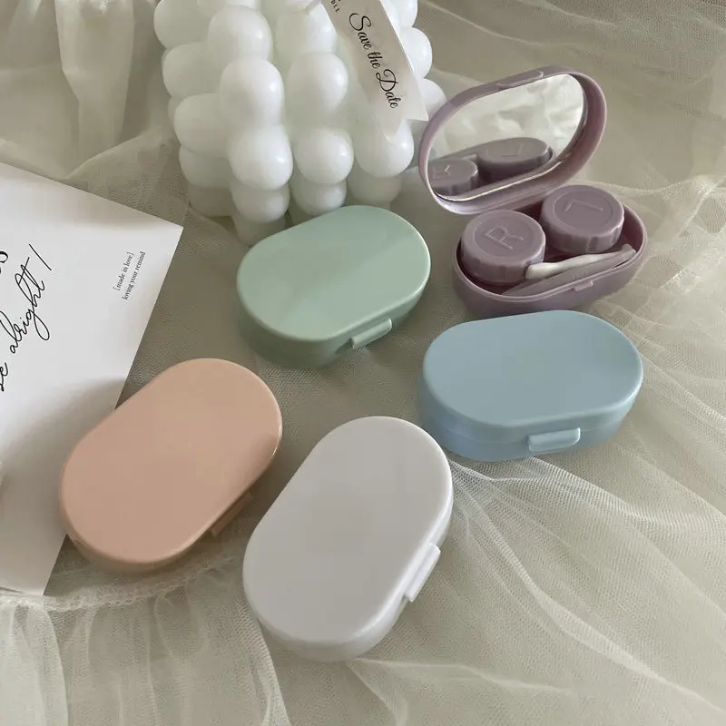 ins style cream color simple contact lens box couple box with mirror beauty pupil box student portable double box