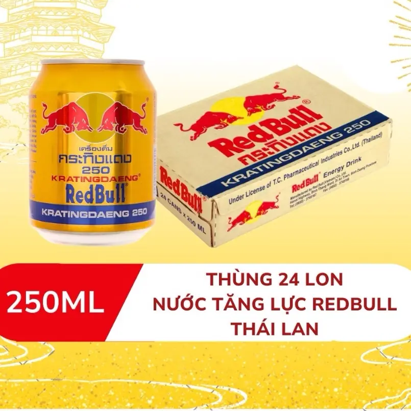 ￼[HÀNG CHUẨN THÁI LAN] Nước tăng lực Bò RedBull Thái Lan 250ml (Thùng 24 lon) (Date xa)