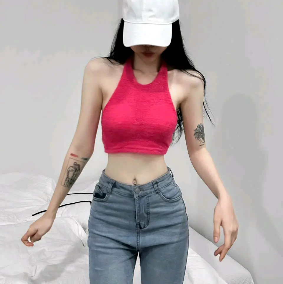Áo yếm lông thỏ croptop basic